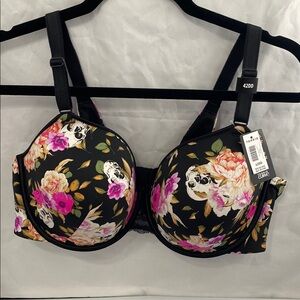Torrid Black and Pink Floral/Skull Bra